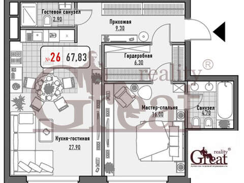 2-комнатная квартира, 68 кв.м., в ЖК "Малая Ордынка 19" 2-комнатная квартира, 68 кв.м., в ЖК "Малая Ордынка 19"