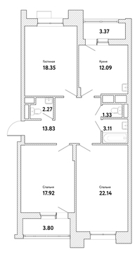 3-комнатная квартира, 95 кв.м., в ЖК "Пикассо" 3-комнатная квартира, 95 кв.м., в ЖК "Пикассо"