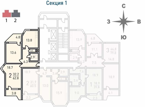 2-комнатная квартира, 62 кв.м., в ЖК "Некрасовка" 2-комнатная квартира, 62 кв.м., в ЖК "Некрасовка"