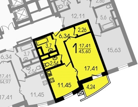 1-комнатная квартира, 46 кв.м., в ЖК "Лобачевский" 1-комнатная квартира, 46 кв.м., в ЖК "Лобачевский"