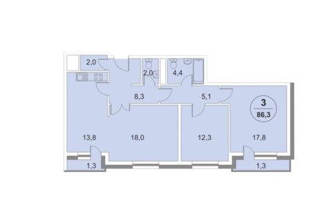3-комнатная квартира, 86 кв.м., в ЖК «ФилиЧета-2» 3-комнатная квартира, 86 кв.м., в ЖК «ФилиЧета-2»