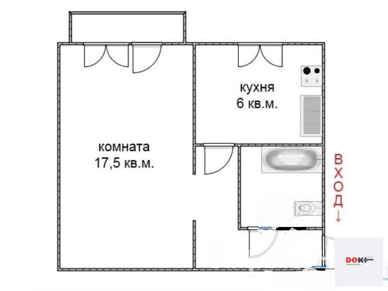 План однокомнатной хрущевки 30 кв м с размерами