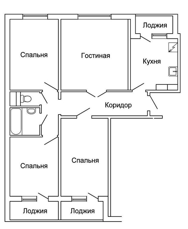 План 4 комнатной квартиры в панельном доме