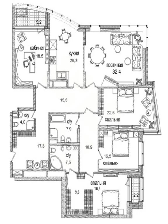 Дизайн интерьеров 5-ти комн кв по ул. Токарей