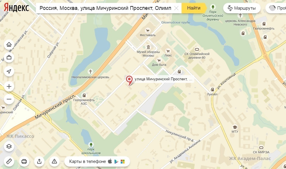 Карта олимпийская деревня москва