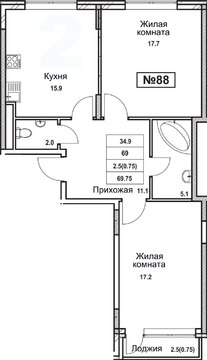 Троицк, 2-х комнатная квартира, ул. Промышленная д., 6566797 руб.