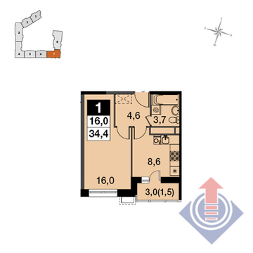 Бородино, 1-но комнатная квартира,  д., 3354000 руб.