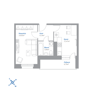 Томилино, 1-но комнатная квартира, ЖК Томилино д., 2312670 руб.