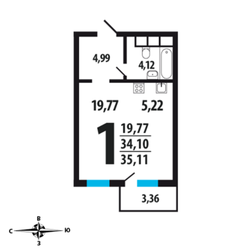 Москва, 1-но комнатная квартира, Нововатутинский пр. д., 3405670 руб.