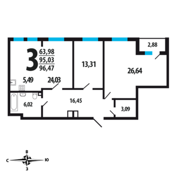 Москва, 3-х комнатная квартира, Нововатутинский пр. д., 7862305 руб.