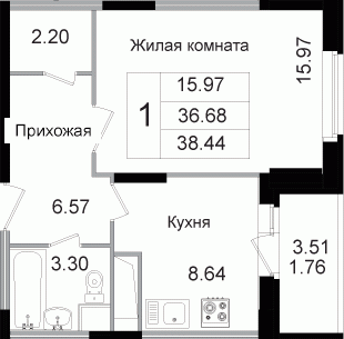Щелково, 1-но комнатная квартира, мкр-н Богородский д.д. 2, 2952600 руб.