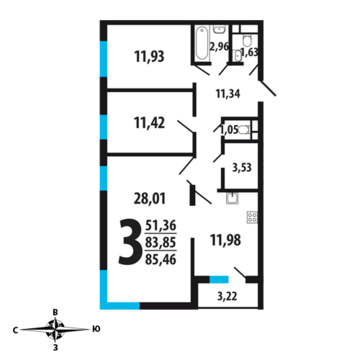 Москва, 3-х комнатная квартира, Нововатутинский пр. д., 7178640 руб.