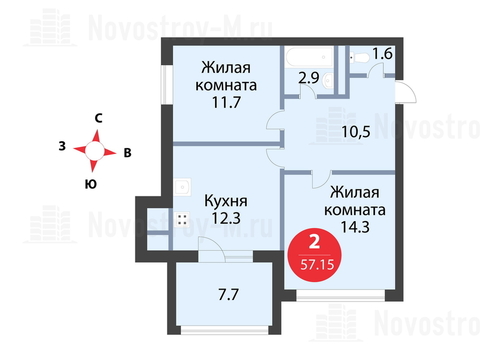 Павловская Слобода, 2-х комнатная квартира, ул. Красная д.д. 9, корп. 53, 4320540 руб.