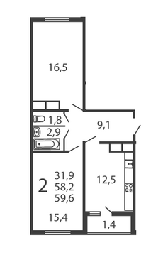 Москва, 2-х комнатная квартира, ул. Производственная д.6 корп.5, 6700989 руб.