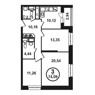 Москва, 3-х комнатная квартира, ул. Петра Алексеева д.12а корп.2, 11754445 руб.