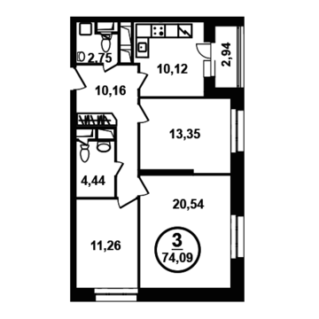 Москва, 3-х комнатная квартира, ул. Петра Алексеева д.12а корп.4, 10492626 руб.