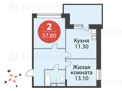 Павловская Слобода, 2-х комнатная квартира, ул. Красная д.д. 9, корп. 42, 5814680 руб.