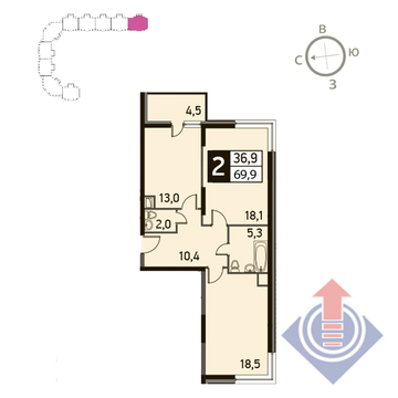 Одинцово, 2-х комнатная квартира, ул. Чистяковой д., 5829520 руб.