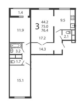 Москва, 3-х комнатная квартира, ул. Производственная д.6 корп.5, 7692410 руб.