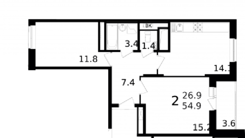 Мытищи, 2-х комнатная квартира, ул. Колпакова д.44 корп.32, 4573793 руб.