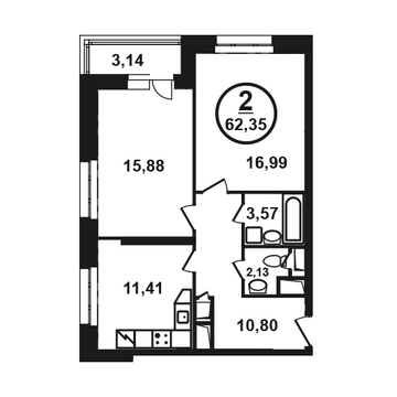 Москва, 2-х комнатная квартира, ул. Петра Алексеева д.12а корп.4, 9726600 руб.