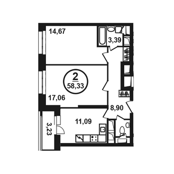 Москва, 2-х комнатная квартира, ул. Петра Алексеева д.12а корп.2, 9372464 руб.