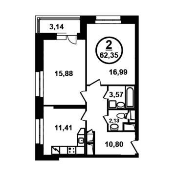 Москва, 2-х комнатная квартира, ул. Петра Алексеева д.12а корп.2, 9729406 руб.