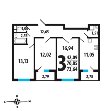 Москва, 3-х комнатная квартира, Нововатутинский пр. д., 6222580 руб.