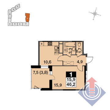 Бородино, 1-но комнатная квартира,  д., 3835080 руб.