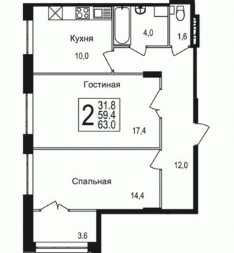 Щелково, 2-х комнатная квартира, Потапово-3 д.2, 3685500 руб.