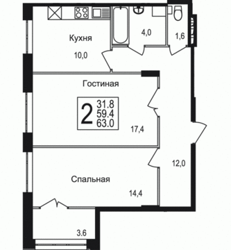 Щелково, 2-х комнатная квартира, Потапово-3 д.2, 3748500 руб.