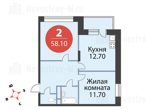 Павловская Слобода, 2-х комнатная квартира, ул. Красная д.д. 9, корп. 69, 5856480 руб.