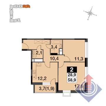 Бородино, 2-х комнатная квартира,  д., 5380515 руб.