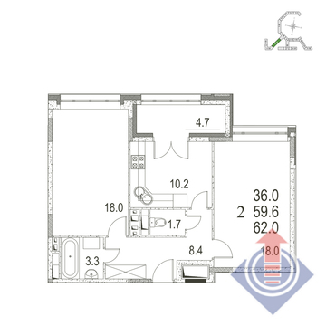 Развилка, 2-х комнатная квартира,  д., 5725080 руб.