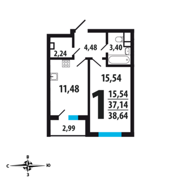 Москва, 1-но комнатная квартира, Нововатутинский пр. д., 3806040 руб.