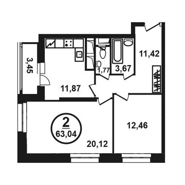 Москва, 2-х комнатная квартира, ул. Петра Алексеева д.12а корп.2, 9642283 руб.