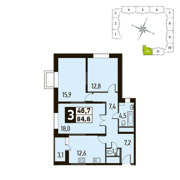 Путилково, 3-х комнатная квартира,  д., 7152032 руб.