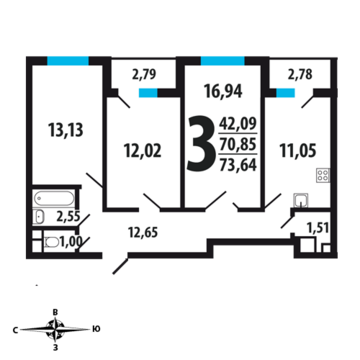 Москва, 3-х комнатная квартира, Нововатутинский пр. д., 6296220 руб.