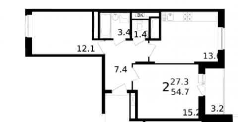 Мытищи, 2-х комнатная квартира, ул. Колпакова д.44 корп.32, 4695245 руб.