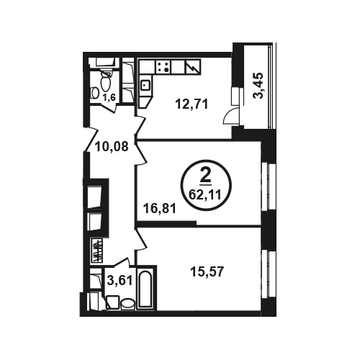 Москва, 2-х комнатная квартира, ул. Петра Алексеева д.12а корп.2, 9452055 руб.