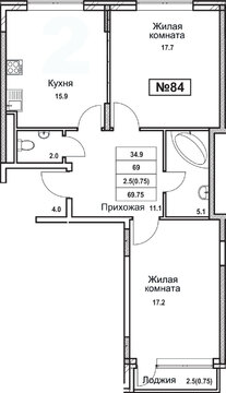 Троицк, 2-х комнатная квартира, ул. Промышленная д., 6503042 руб.