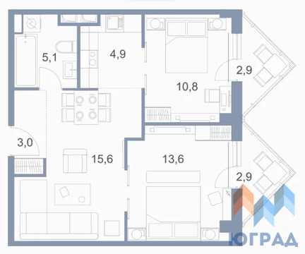 Голубое, 3-х комнатная квартира, Сургутский проезд д.1к3, 3990000 руб.