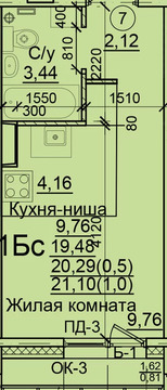 Голубое, 1-но комнатная квартира, Зеленый проезд д.д.2, 3448530 руб.