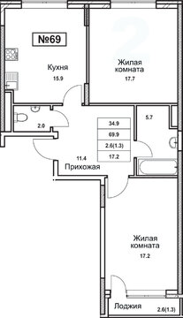 Троицк, 2-х комнатная квартира, ул. Промышленная д., 6698510 руб.