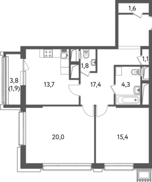 Москва, 2-х комнатная квартира, Красногвардейский б-р. д.вл.15, стр.2, 19995032 руб.