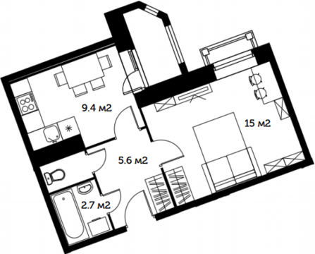Видное, 1-но комнатная квартира, ул. Дачная д.15 к1, 2430000 руб.