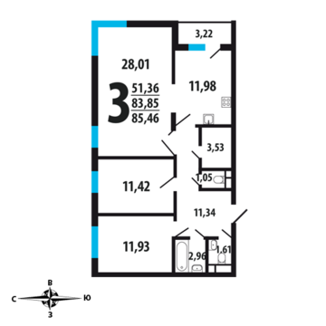 Москва, 3-х комнатная квартира, Нововатутинский пр. д., 7221370 руб.