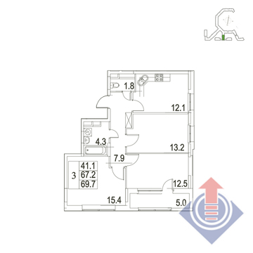 Развилка, 3-х комнатная квартира,  д., 7568026 руб.