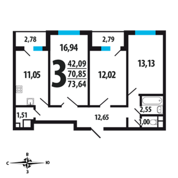 Москва, 3-х комнатная квартира, Нововатутинский пр. д., 6296220 руб.