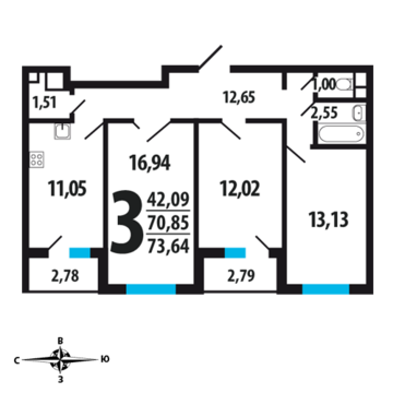 Москва, 3-х комнатная квартира, Нововатутинский пр. д., 6443500 руб.